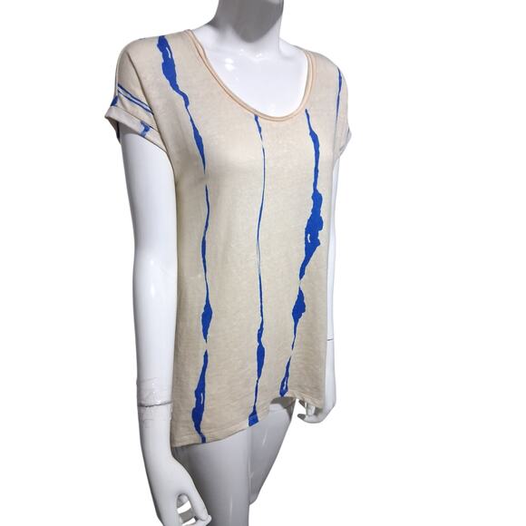 LYSSÉ New York Women's Oversized XS Paint Striped Linen Crew Quiet Luxury Top - Picture 4 of 10